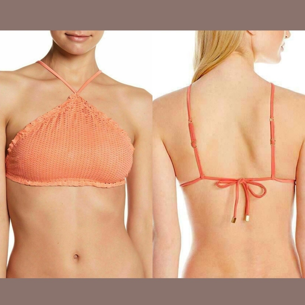 NWT‎ $106 Vix Scales Halter Piping Bikini Top Salmon [ SZ Large ]